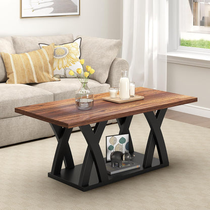 47” Wood Coffee Tables for Living Room Rustic Stands with Storage Shelf Black Blown Coffee Tables for Living Room Farmhouse Center Stands with Shelf. Farmhouse Rectangle Center Table