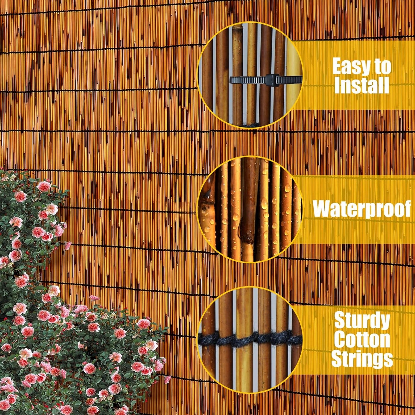 Natural Reed Fencing,4FT X 16.4FT Reed Screen Balcony Reed Fence Bamboo Screen Fencing for Outdoor Backyard Patio（Brown）