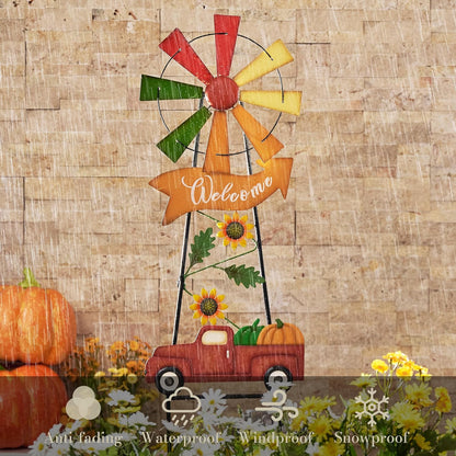 TERESA'S COLLECTIONS Fall Decor for Outdoor Home, Metal Pumpkin Fall Decorations Wind Spinner Yard Stakes Welcome Sign for Thanksgiving Decorations, Rustic Autumn Sunflower Decor for Lawn Patio, 35"