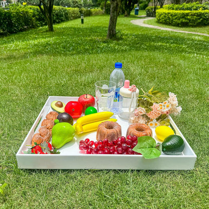 White Rectangular 16x20 Inches Acrylic Ottoman Tray Decorative Serving Tray with Cutout Handles Organizer Tray on Coffee Table Countertop Big Breakfast Bed Tray Living Room Appetizer Serving Food