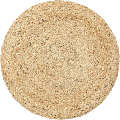 REDEARTH · Cylindrical Pouf Foot Stool Ottoman - Jute Braided Pouffe Poof Accent Sitting Footrest for Living Room, Bedroom, Nursery, Patio, Lounge Set of 2 (Natural Teal, 14.5"x14.5"x16")