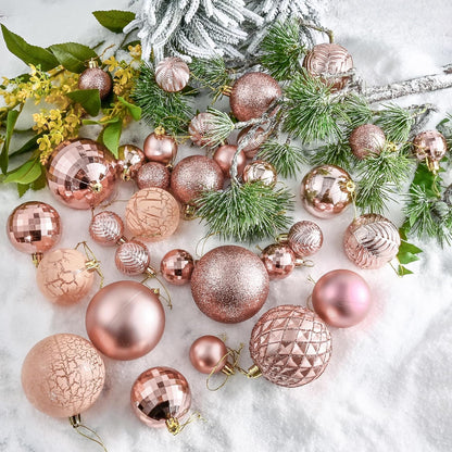 LANGXUN 36pcs Rose Gold Christmas Tree Decorations Balls, Bolas De Navidad, 2025 Christmas Decor, Indoor Outdoor Shatterproof Christmas Ornaments, Xmars Party Wedding Suppiles