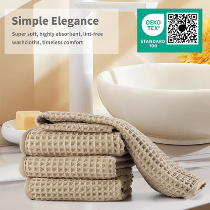 Microfiber Waffle Face Towels, 2 Pieces, Soft, Absorbent, Fast Drying, Lint Free (Beige)