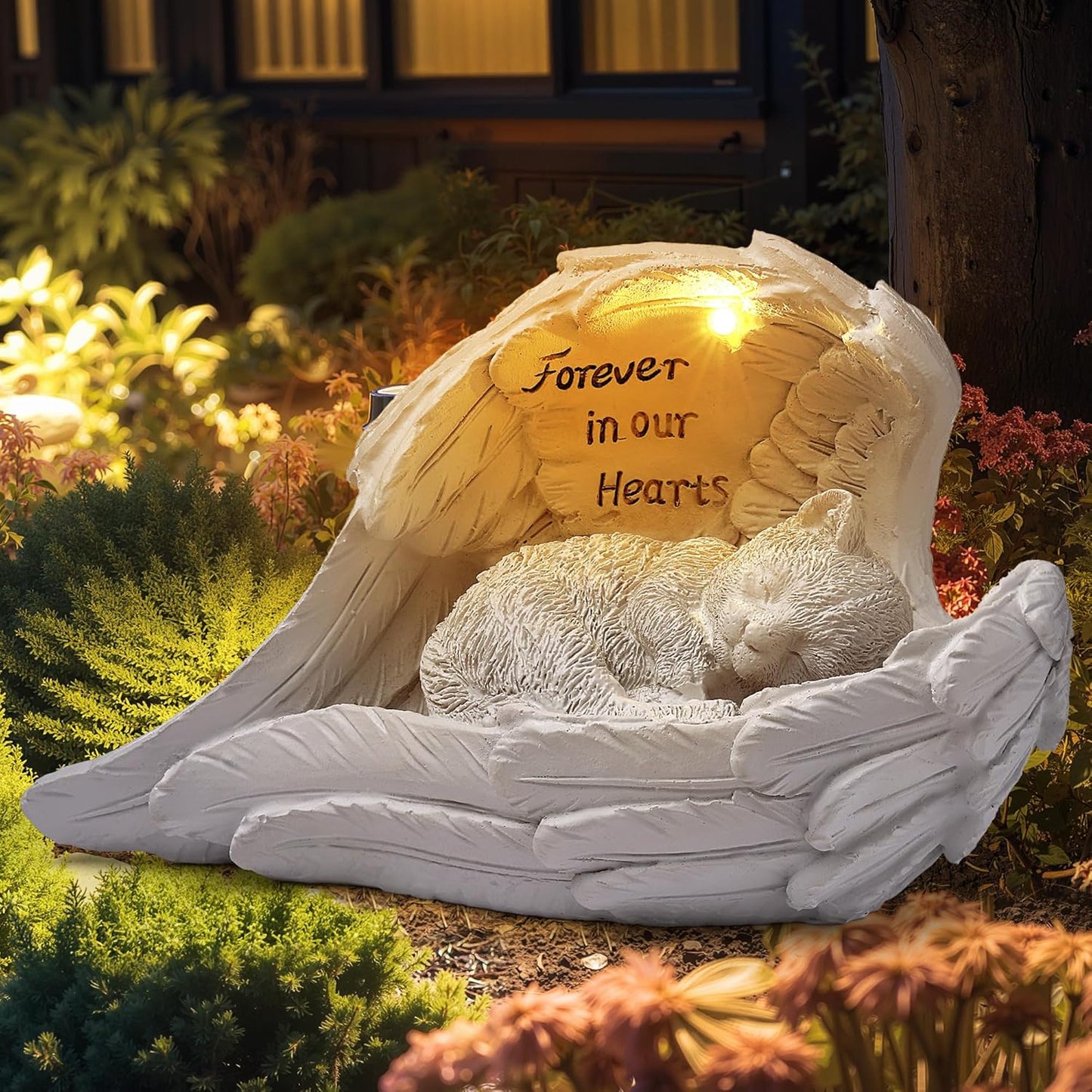 Pet Cat Solar Garden Memorial Statue – Outdoor Resin Angel Kitty with Solar Light, Guardian Angel Kitten Memorial Gift for Patio, Lawn, Yard, or Garden Decor