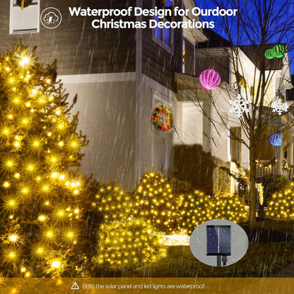 WBao Solar Christmas Lights Outdoor 360LED 11.5ft x 6.9ft Christmas Net Lights with Remote, 8 Lighting Modes, Timer, Waterproof for Lawn, Bushes, Shrub, Trees Outdoor Christmas Decorations, Warm White