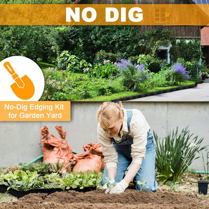 Landscape Edging 4Pack, 4in Tall-132FT Length Garden Edging with 120pcs Spikes, Plastic No Dig Edging for Landscaping, Garden Edging Border for Lawn, Flower Bed, Yard Pathway