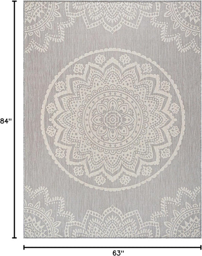 CAMILSON Outdoor Rug 6x9 Modern Area Rugs for Indoor and Outdoor Patios and Porches - Waterproof, Washable, Non-Shedding, Easy-to-Clean Outside Carpet (6 x 9, Medallion - Grey/White)