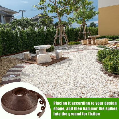 Sasylvia 2.5'' x 200' Landscape Edging Kit Edging Border Coil Include Anchoring Spikes 10 Connectors Plastic Garden Border for Lawn Garden Grass Yard Home(Brown)