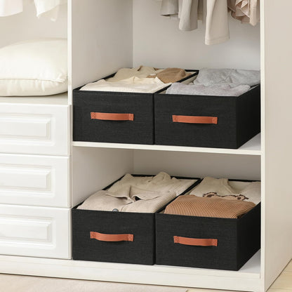 linen closet organizers and storage, 3 Pack Large Storage Baskets, Washable, Clothing Storage Bins with Handle, Closet Organizer for Storage Sweater,Sheets (Black, 18½"x13½"x8½")