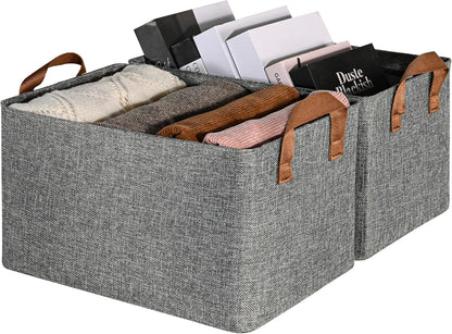 GRANNY SAYS Storage Baskets for Shelves, Closet Organizer Bins, Clothes Storage Bins with Metal Frame, Large Baskets for Organizing and Storage, Collapsible, Gray, 2-Pack
