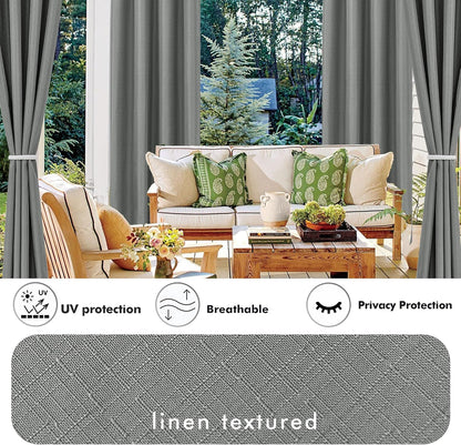 HolidayIdeas 4 Panels Linen Outdoor Curtains for Patio Waterproof Curtains 84 Inch Length-Outside Wide Curtains Weatherproof, Privacy for Pergola, Porch, Gazebo-110 Wide x 84" Long Light Grey