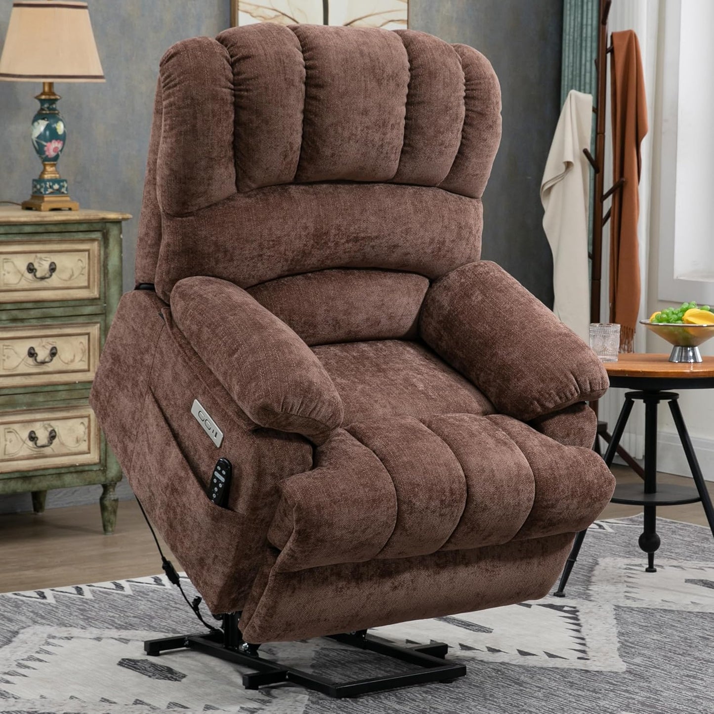 Large Power Lift Recliner Chair with Massage and Heat for Elderly, Ergonomic Backrest, Infinite Adjust, 2 Side Pockets,USB and Type-C Ports, Chenille Brown