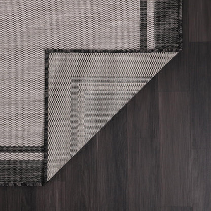 CAMILSON Indoor Outdoor Rug, 6x9 Bordered Gray Modern Area Rugs for Indoor and Outdoor Patios, Kitchen and Hallway Mats, Washable Porch Deck Outside Carpet (Bordered Grey, 6 x 9)
