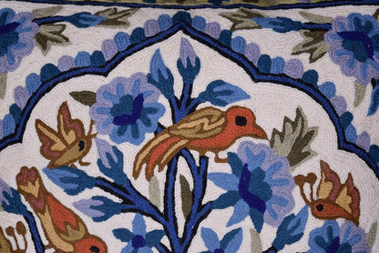 Blue Tree of Life Pillow Cover Blues Birds Floral Decorative Pillowcase Flower Outdoor Suzani Cushion Needlepoint Hand Embroidered Wool Size - 18x18