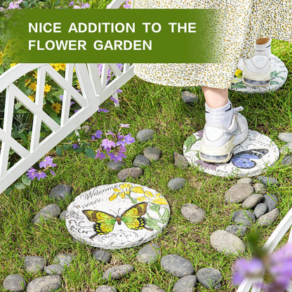 Sungmor 3PC Pretty Garden Stepping Stones, 9.8" Large Concrete Decorative Stones with Beautiful Pattern, Unique Outdoor Lawn Accents, Yard Walkway Flower Bed Wall Shelf Welcome Friends Decorations