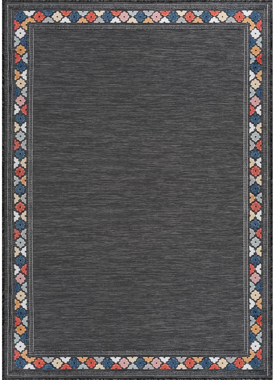Beverly Rug Outdoor Rug 10x14 Modern Bordered Large Area Rugs for Indoor and Outdoor Patio Easy to Clean Non Shedding Living Room Porch Garden Washable Outside Carpet (10 x 14 Dark Gray)