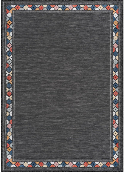 Beverly Rug Outdoor Rug 10x14 Modern Bordered Large Area Rugs for Indoor and Outdoor Patio Easy to Clean Non Shedding Living Room Porch Garden Washable Outside Carpet (10 x 14 Dark Gray)