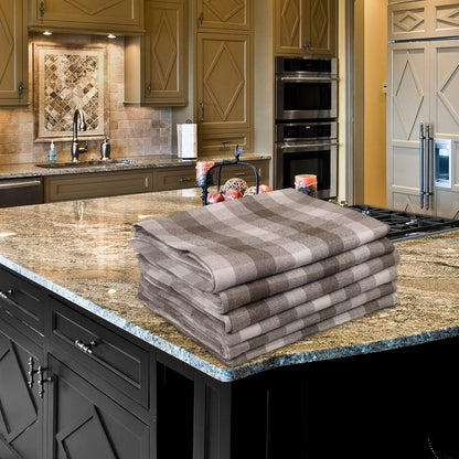 Kitchen Towels Set of 6 Soft Premium Cotton Highly Absorbent Dish Towels 20X30 Inches, Washable & Reusable Tea Towel, Quick Drying Dish Cloths for Cleaning Dishes - Gray/White, Checks