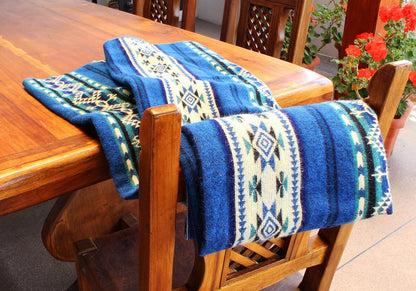 Inca Aztec Throw, Queen, King Blanket | Southwest Indian Navajo Boho Style | Native Cover for Camping, Bedding, Couch, Vanlife | Faux Alpaca, Lightweight, Hypoallergenic (Kocha Blue, Throw)