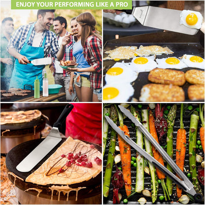 Metal Spatula Set Stainless Steel and Scraper - Professional Chef Griddle Spatulas Set of 6 - Heavy Duty Accessories Great for Cast Iron BBQ Flat Top Grill Skillet Pan