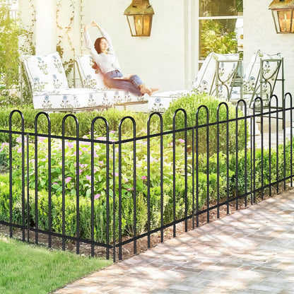 Metal Garden Fence 30 in H x 16 ft L, No dig Garden Border Yard Fencing, Dog Fence Outdoor Temporary Animal Barrier for Flower Bed Lawn and Patio, 8 Panels + 9 Stakes Black