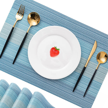 CADONO Placemats Set of 6 Washable Indoor/Outdoor Vinyl Place Mats for Dining Table Durable Non-Slip Heat Resistant PVC Weave Table Mats（Ocean Geode）