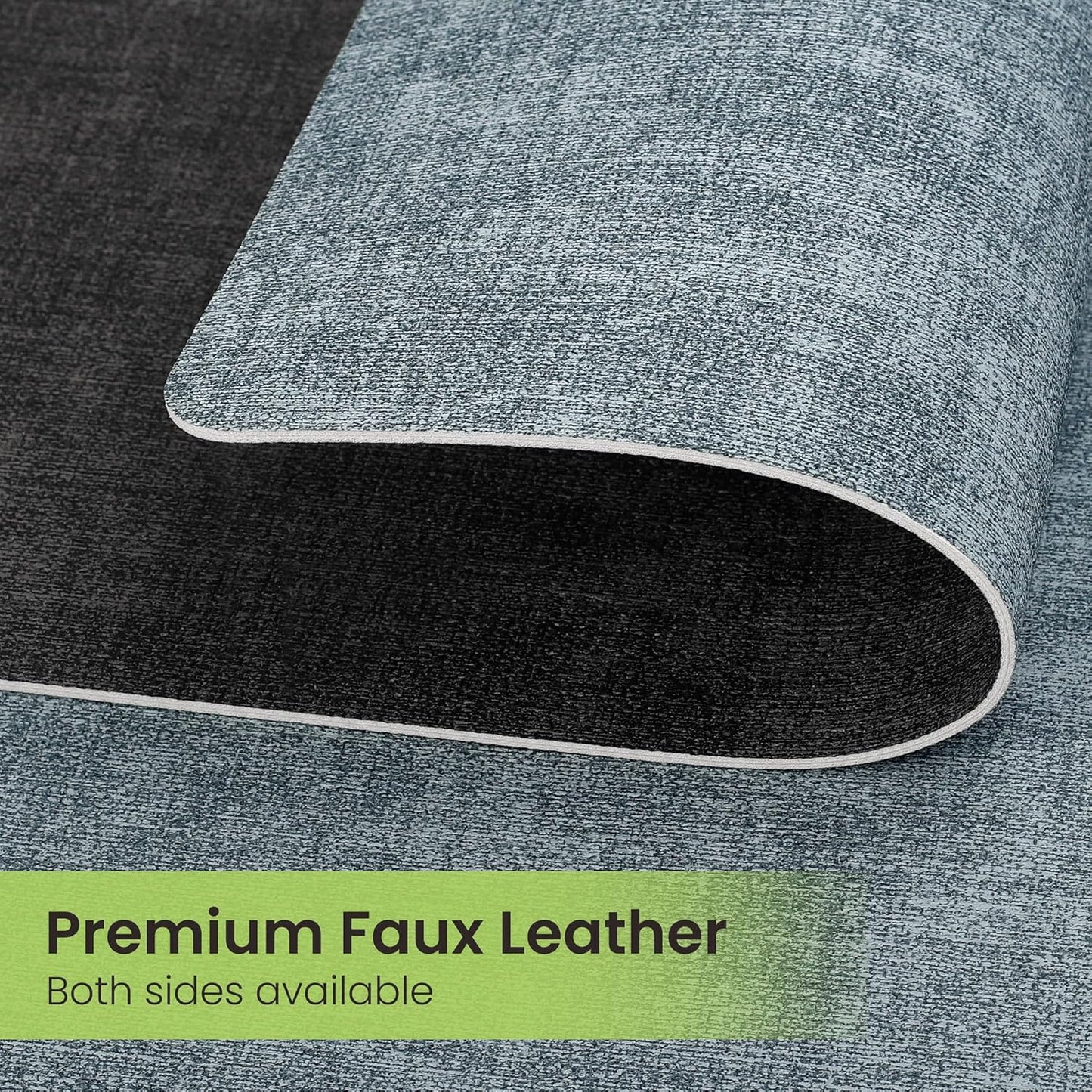 Faux Leather Dual Sided Placemats Set of 4, Square Non-Slip Heat Resistant Placemats with Coaster, Reversible wipeable Waterproof Table Mats for Kitchen, Dining, Outdoor (4, Black Light Blue)