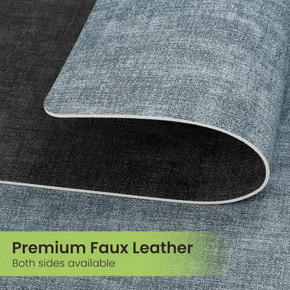 Faux Leather Dual Sided Placemats Set of 4, Square Non-Slip Heat Resistant Placemats with Coaster, Reversible wipeable Waterproof Table Mats for Kitchen, Dining, Outdoor (4, Black Light Blue)