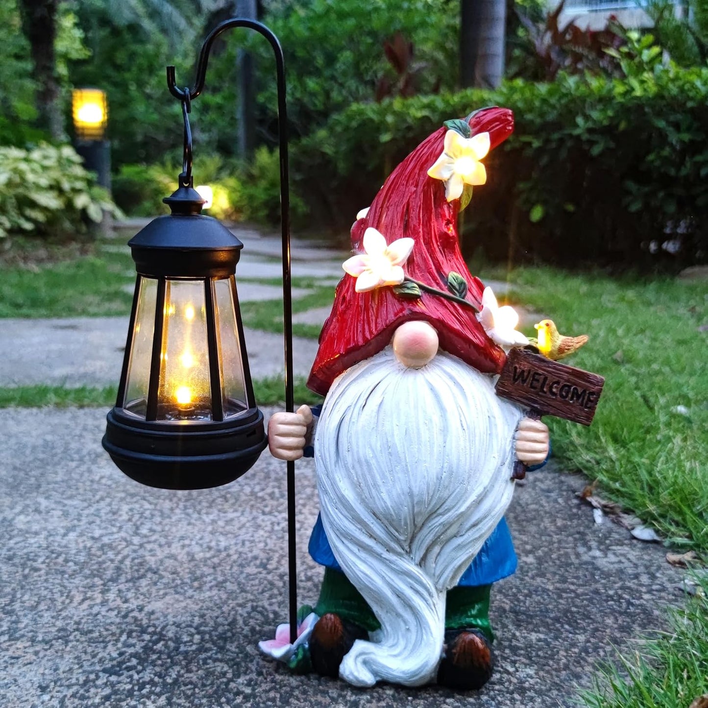 Solar Garden Gnomes Statue with Succulent and 4 LED Lights - Solar Lantern Gnomes Decorations for Yard Outdoor gnome Decorations for Garden, Patio Gnome Gifts for Mom