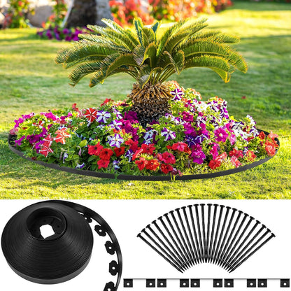 Sasylvia 2'' x 200' Landscape Edging Kit Edging Border Coil Include Anchoring Spikes 10 Connectors Plastic Garden Border for Lawn Garden Grass Yard Home(Black)