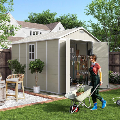 UDPATIO Outdoor Storage Shed 7.5x10.7 FT, Plastic Garden Shed for Bike, Garbage Can, Tool, Outside Sheds & Outdoor Resin Shed with Lockable Door for Backyard, Patio, Lawn, Standstone
