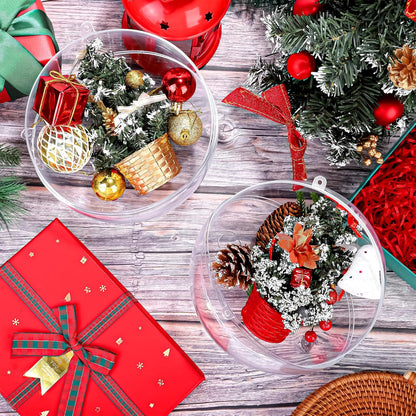 ANVAVO 2 Pieces 20 cm Christmas Clear Plastic Fillable Ball Ornaments DIY Craft Transparent Baubles Shatterproof Christmas Tree Hanging Ornaments for Xmas New Years Birthday Wedding Home Decor