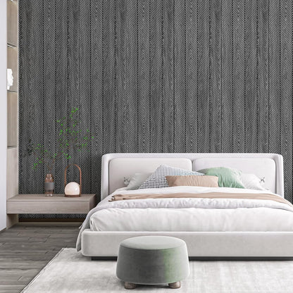 Art3d 4-Pack Glue-On Herringbone Wainscoting Panel for Interior Wall Decor - 104 x 12 Inch Polystyrene Ultralight Slim Slat Wall Panels for Living Room Bedroom, Weathered Teak