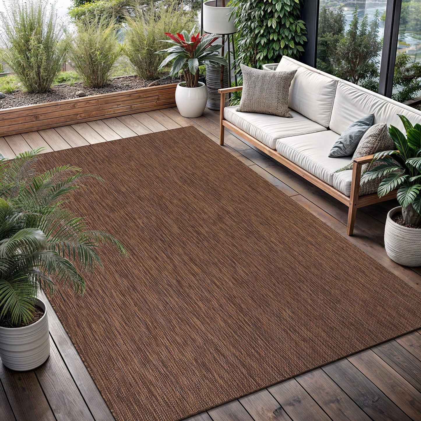 Washable Indoor Outdoor Rug 9x12 Weather Resistant Area Rugs Modern Solid for Porch Deck Balcony Backyard Patio Outside Carpet (9 X 12 Gold Brown)
