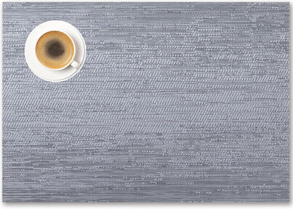 Placemats Set of 6 - Easy Clean Woven Vinyl Placemat for Dining Table, Indoor/Outdoor Place Mats, Washable PVC Table Mats（Gray）