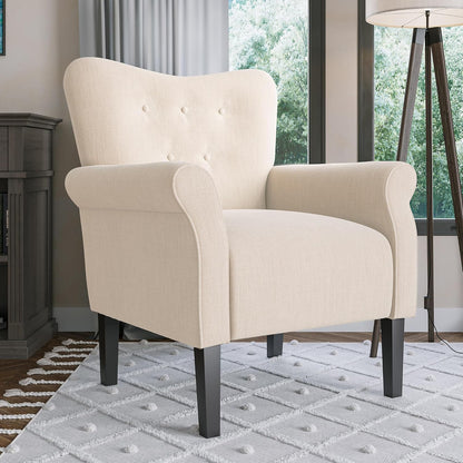 BELLEZE Modern Accent Chair, High Back Armchair, Upholstered Wingback Side Chair, Padded Single Sofa with Wooden Legs for Living Room, Bedroom - Beige