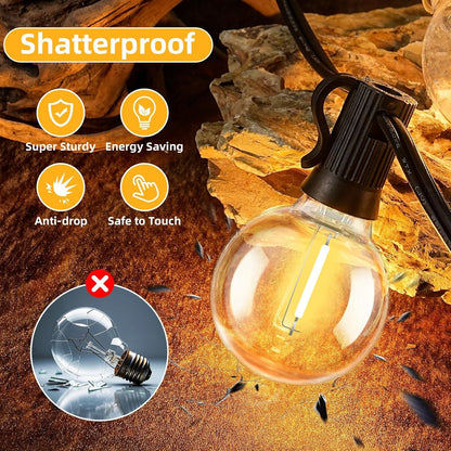 25FT G40 LED Outdoor String Lights with 12+1 Bulbs, E12 Socket, 2700K Warm White, Commercial Grade Weatherproof & Connectable for Garden, Patio, Backyard, Bistro, Porch, Deck, Gazebo, Camping, Party