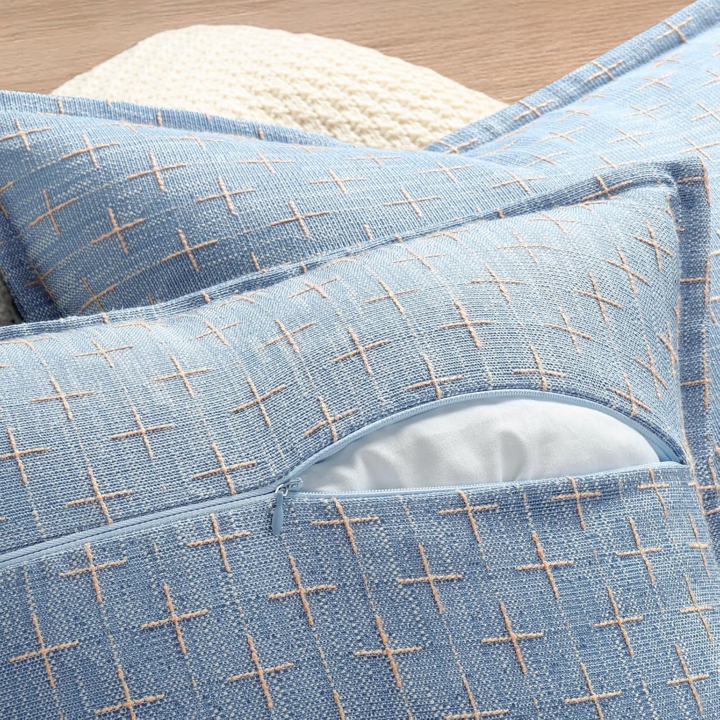 ZWJD Pillow Covers 16x16 Set of 2 Soft Polyester Textured Pillow Covers with Stylish Flange Edge Cozy Farmhouse Throw Pillows for Couch Bed Sofa Living Room