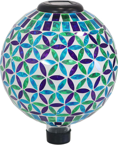 Sunnydaze 10 inch Solar Gazing Ball for Garden - Glass Outdoor Gazing Globe - Mosaic Cool Blooms