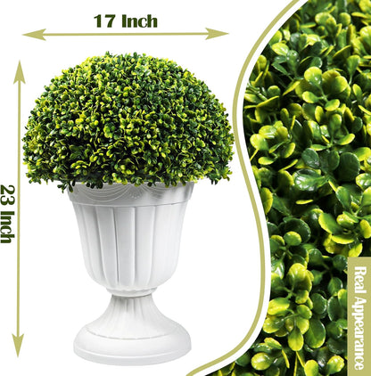 Sunnyglade 2 PCS 23”Artificial Plastic Boxwood Ball Tree，Faux Potted Decorative Topiary Plant，UV Resistant Fake Plant in Pot for Home Gate Indoor Outdoor Patio Office Decor