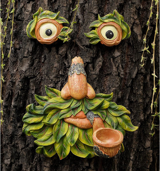 Tree Face Decor Outdoor,Whimsical Outdoor Art with Bird Feeder,Tree Hugger Bark Ghost Face Decoration Funny Yard Art,Garden Creative Decoration (12 INCH)
