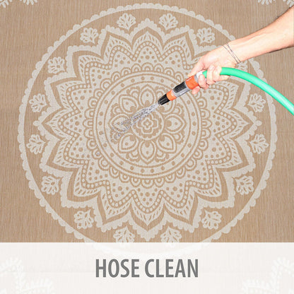 CAMILSON Outdoor Rug 9x12 Modern Area Rugs for Large Indoor and Outdoor Patios and Porches - Waterproof Washable Non-Shedding Easy-to-Clean Outside Carpet (9 x 12, Medallion - Beige/White)