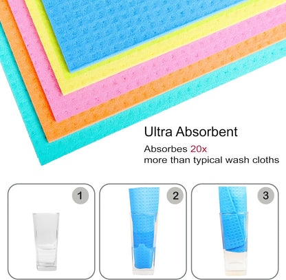 AMOUR INFINI Swedish Dishcloth Cellulose Sponge 8 Pack - No Odor, Resuable and Absorbent Cleaning Cloths for Kitchen, Bathroom, Glass Surface, Furniture (8"x7" Inch - Blue)