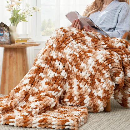 Amélie Home Chunky Knit Throw Blanket for Couch, Soft Chenille Crochet Blanket for Sofa, 50"x60", Space-Dyed Burnt Orange