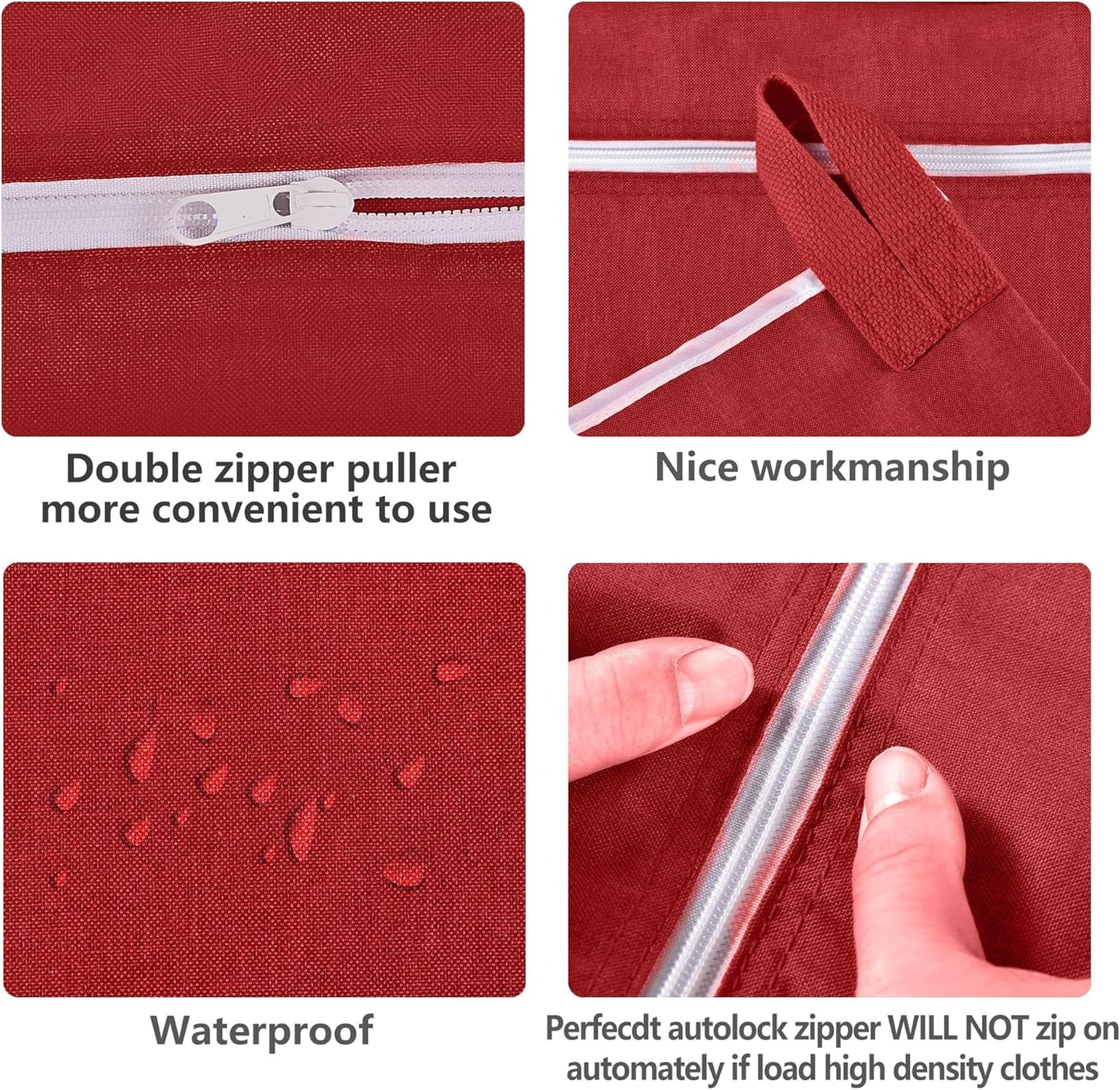 Hanging Laundry Hamper Bag Behind Door Hampers for Laundry Hanging Save Space Zipper Laundry Hamper Door Hanging with 2 PCs Stainless Steel Hooks Suction Hooks for Wall/Bathroom (Red