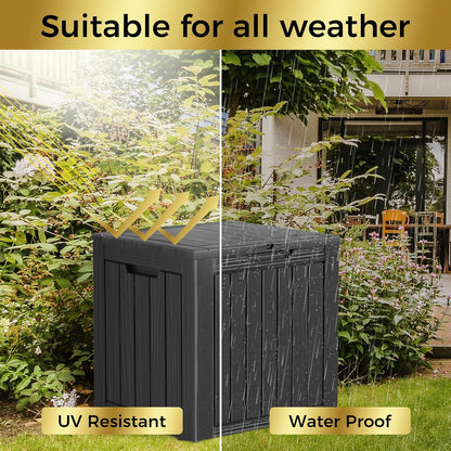 35 Gallon Lockable Resin Deck Box, Waterproof & UV-Resistant Outdoor Storage Box for Outdoor Cushion Storage, Garden Tools & Pool Accessories Storage, Black