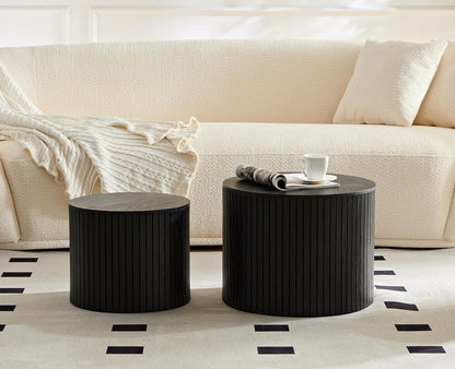 Round Nesting Coffee Table with Storage, 19.17" Modern Wooden Coffee Tables Set of 2, Circle Side Table for Small Spaces,Accent End Table for Living Room, Apartment, Office, Dorm, Black