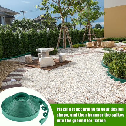 Sasylvia 1.5'' x 200' Landscape Edging Kit Edging Border Coil Include Anchoring Spikes 10 Connectors Plastic Garden Border for Lawn Garden Grass Yard Home(Green)