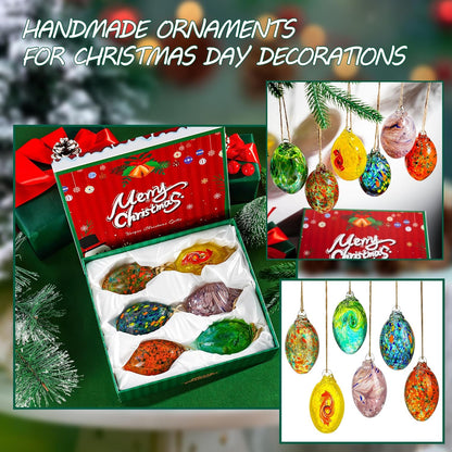 6PCS Hand Blown Glass Egg Ornaments Colorful Hanging Witch Balls Gazing Ball Friendship Ball Decor for Garden Patio Window