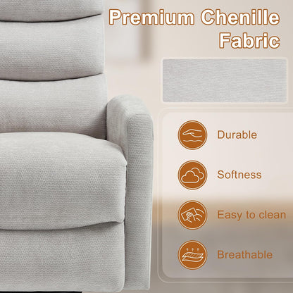 Manual Swivel Rocker Recliner Chair for Adults, Overstuffed Reclining Glider Chair for Nursing with Vibration Massage & Heat, Living Room Rocking Recliner 3-Stage backrest, Chenille Fabric Light Gray